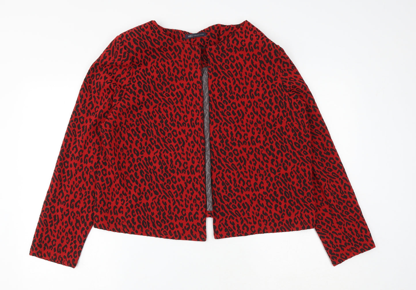 Marks and Spencer Womens Red Animal Print Jacket Size 16 Hook & Eye