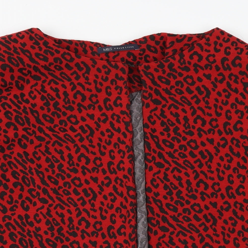 Marks and Spencer Womens Red Animal Print Jacket Size 16 Hook & Eye