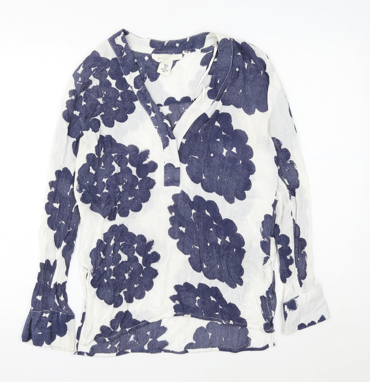H&M Womens Blue Geometric Viscose Basic Button-Up Size 6 V-Neck