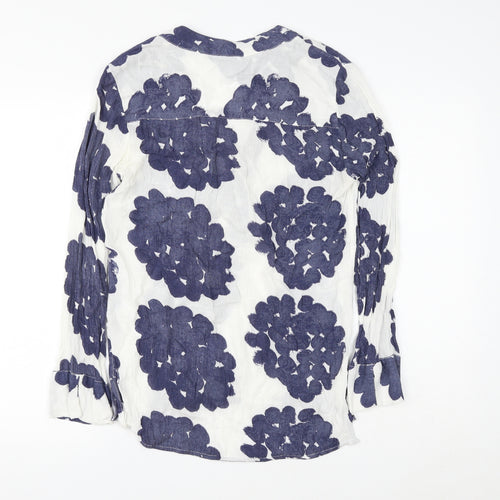 H&M Womens Blue Geometric Viscose Basic Button-Up Size 6 V-Neck