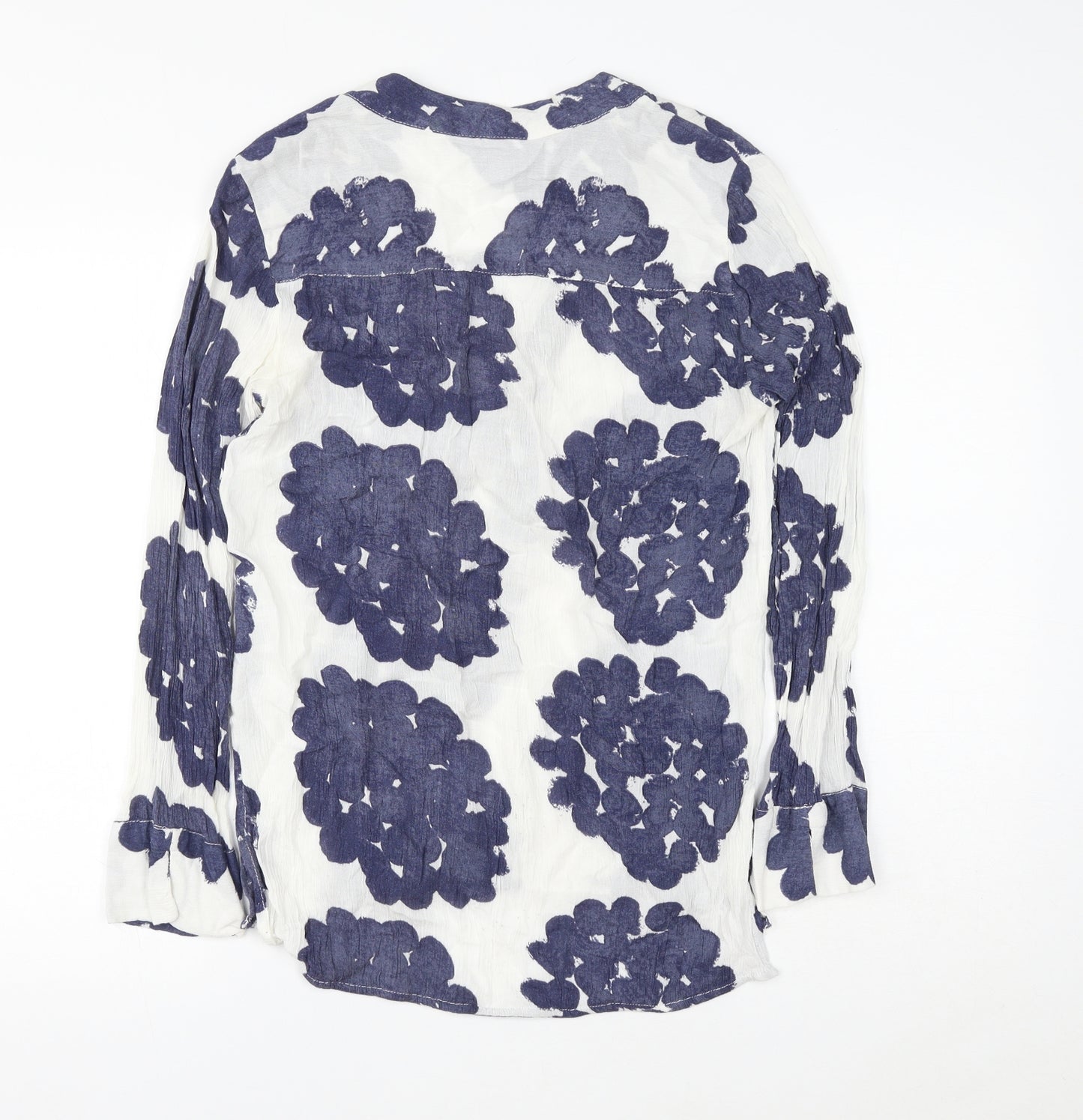 H&M Womens Blue Geometric Viscose Basic Button-Up Size 6 V-Neck