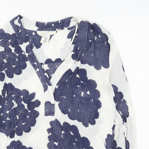 H&M Womens Blue Geometric Viscose Basic Button-Up Size 6 V-Neck
