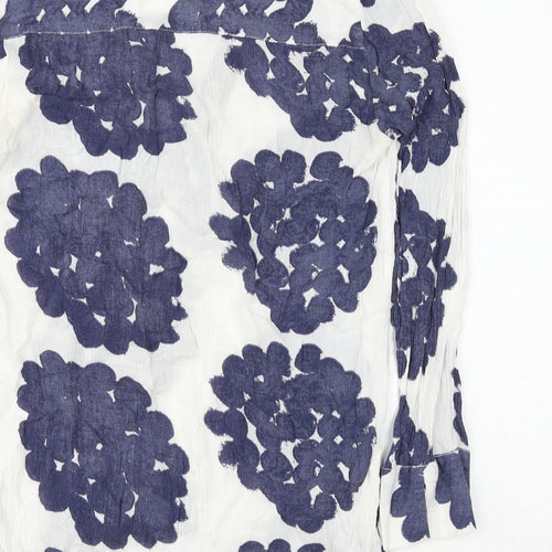 H&M Womens Blue Geometric Viscose Basic Button-Up Size 6 V-Neck