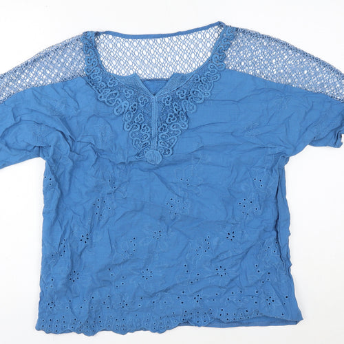 Preworn Womens Blue Cotton Basic Blouse Size XL V-Neck