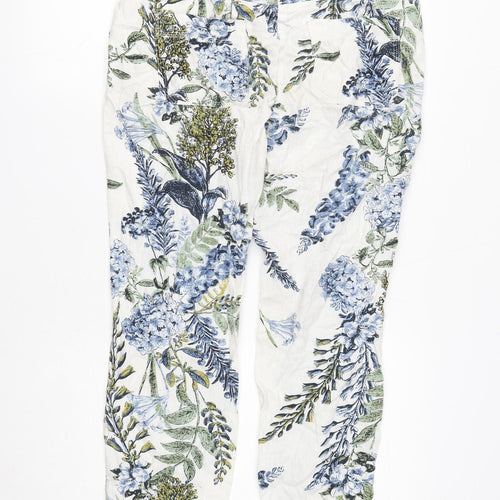 NEXT Womens Multicoloured Floral Linen Chino Trousers Size 12 L27 in Regular Button