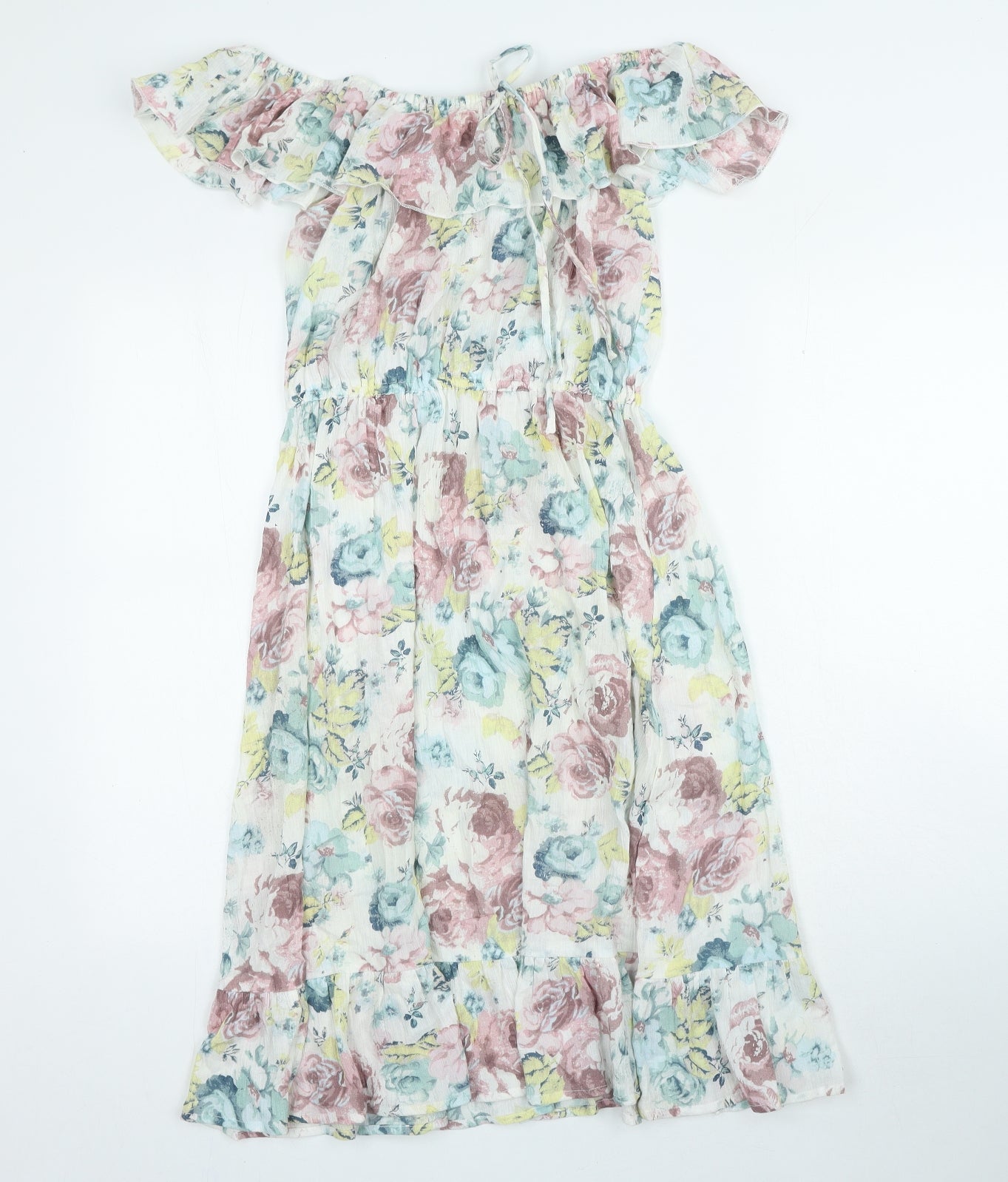 George Womens Multicoloured Floral 100% Cotton A-Line Size 10 Off the Shoulder Pullover