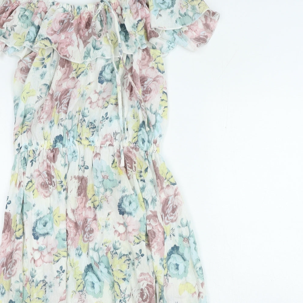 George Womens Multicoloured Floral 100% Cotton A-Line Size 10 Off the Shoulder Pullover