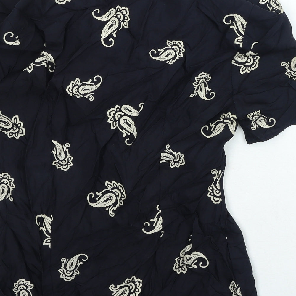St Micheal Womens Black Paisley Viscose Basic Blouse Size 10 V-Neck - Shoulder Pads