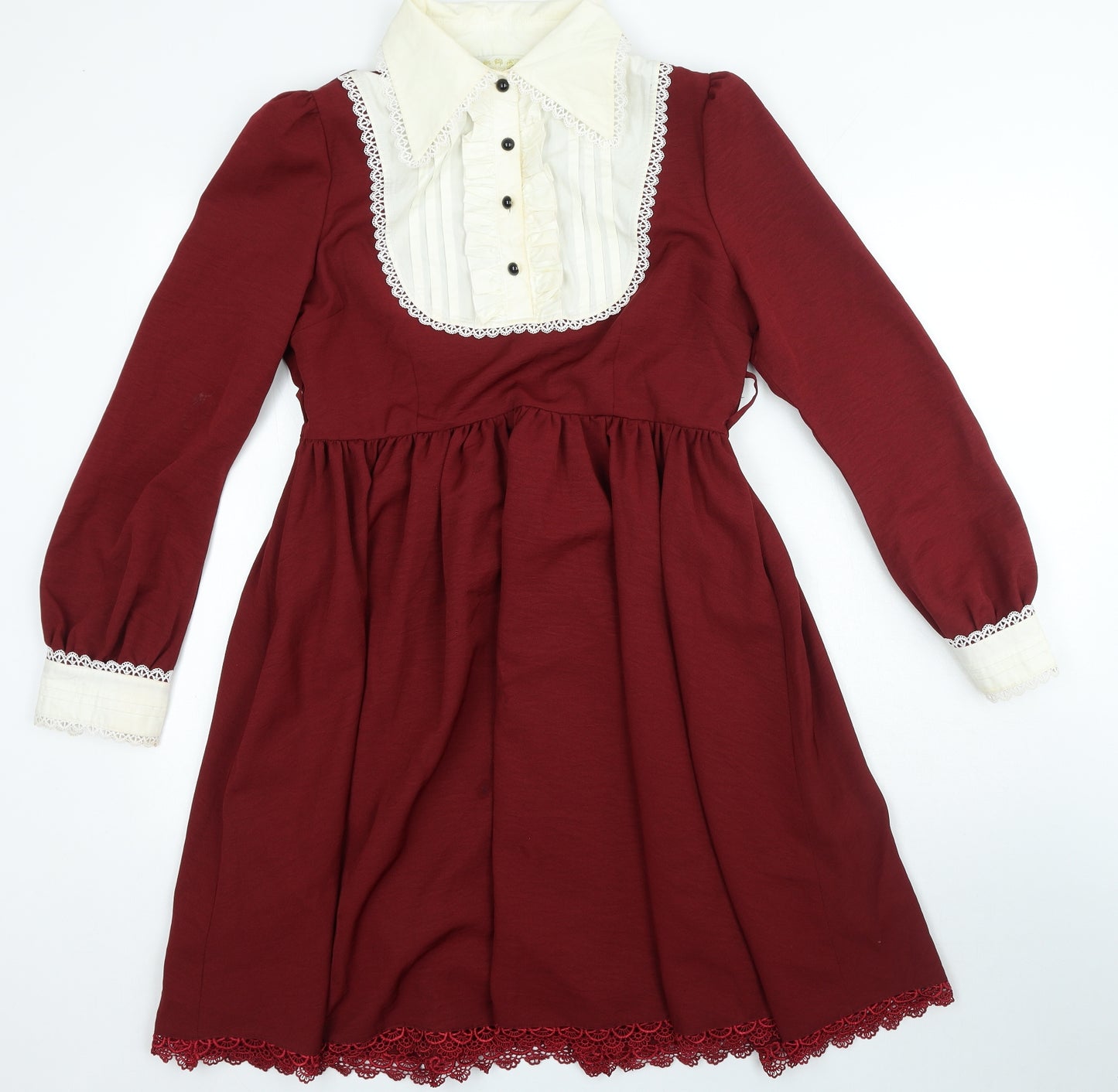 Vosue Womens Red Cotton A-Line Size XL Collared Button