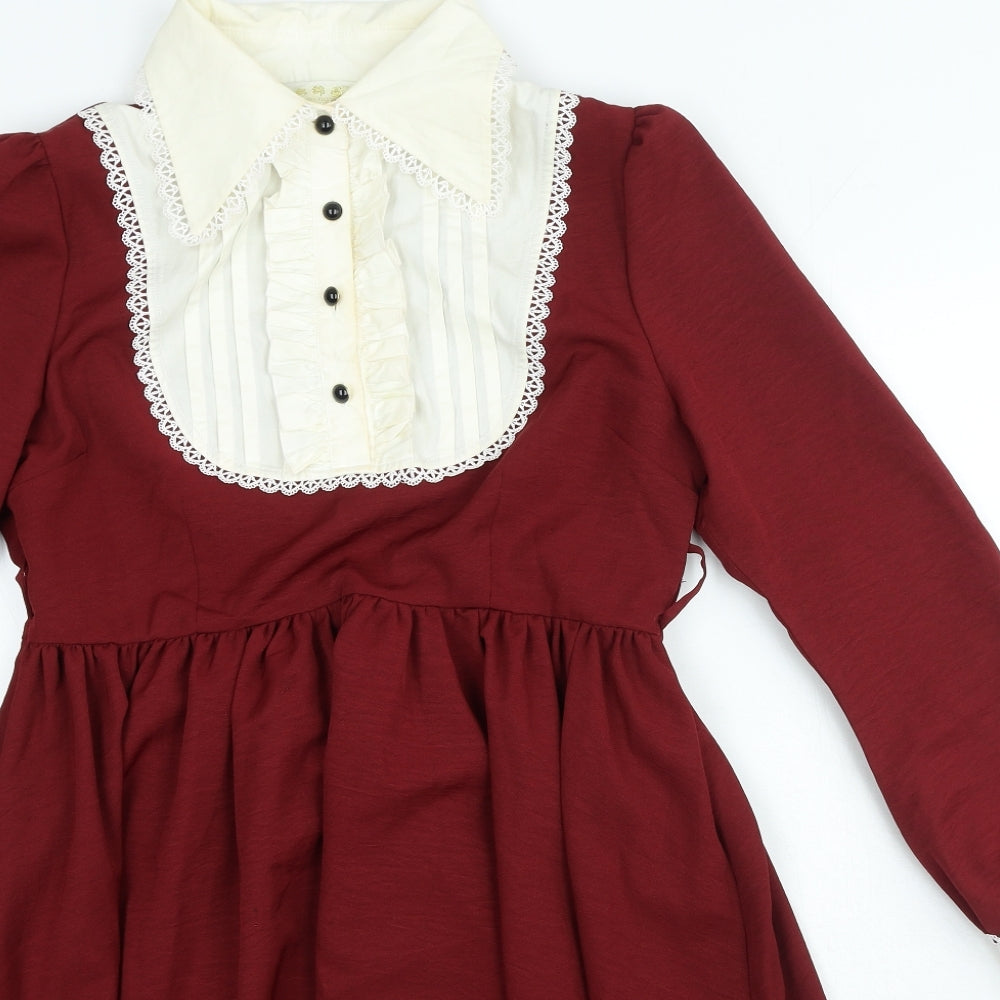 Vosue Womens Red Cotton A-Line Size XL Collared Button