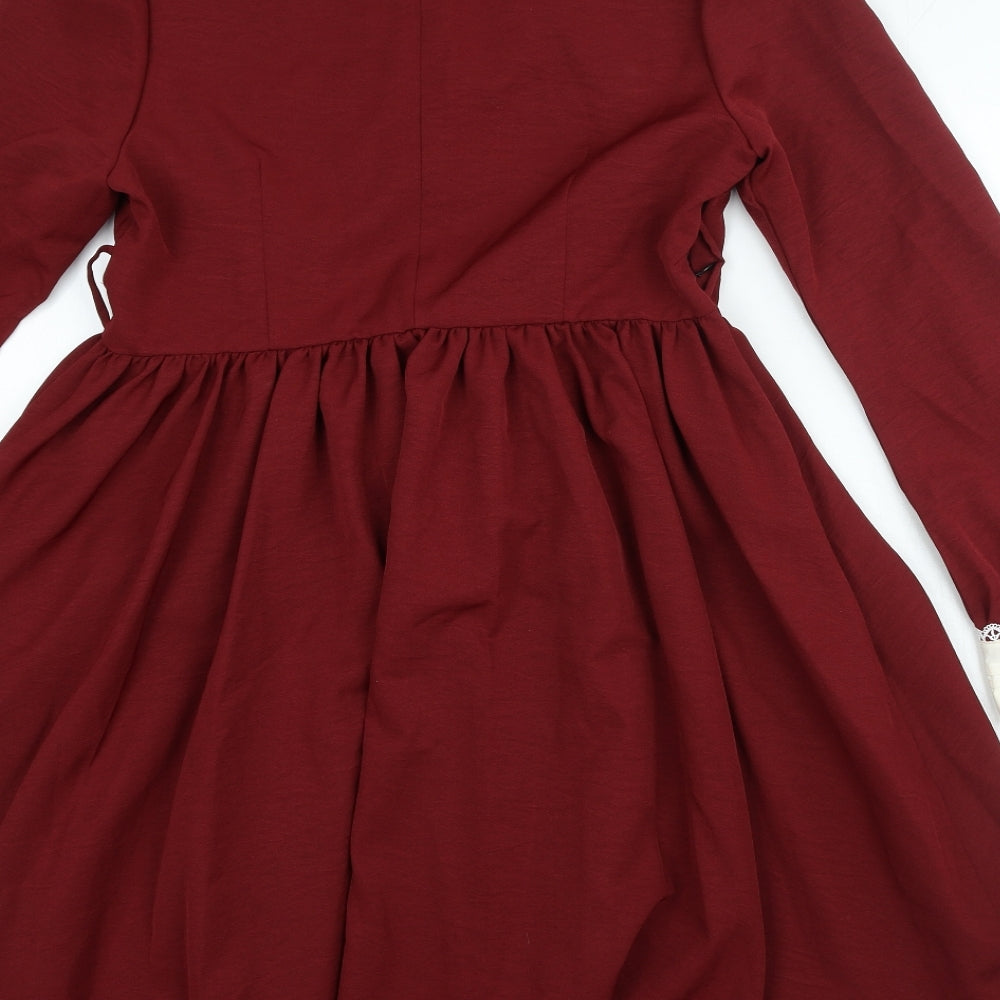 Vosue Womens Red Cotton A-Line Size XL Collared Button