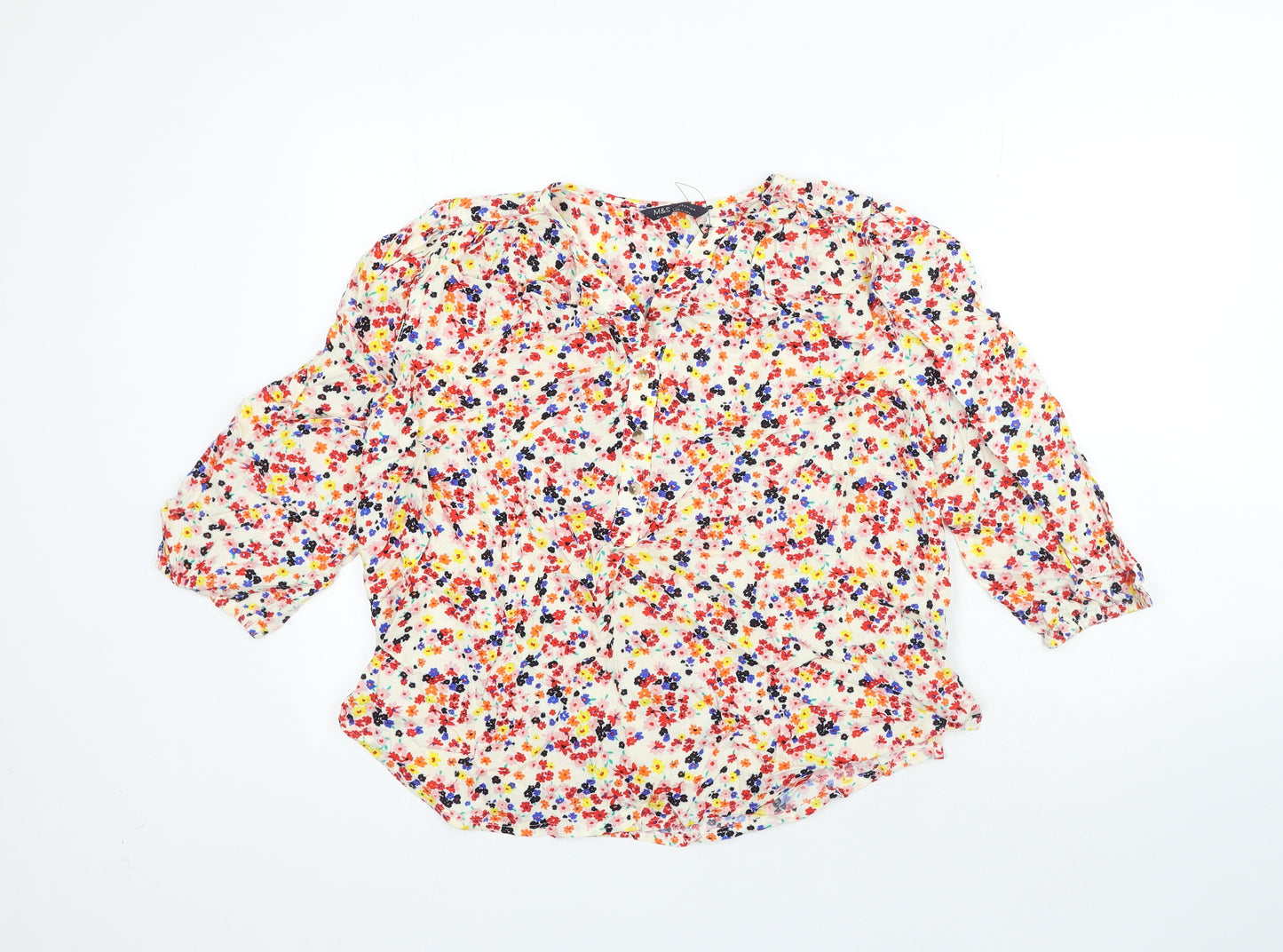Marks and Spencer Womens Multicoloured Floral Viscose Basic Blouse Size 10 V-Neck