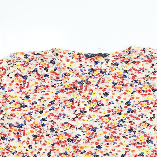 Marks and Spencer Womens Multicoloured Floral Viscose Basic Blouse Size 10 V-Neck