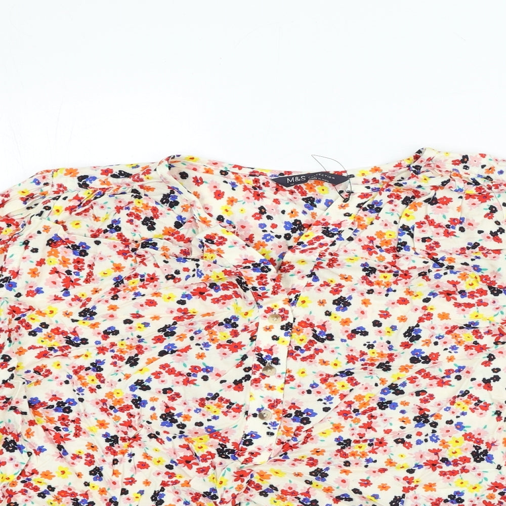 Marks and Spencer Womens Multicoloured Floral Viscose Basic Blouse Size 10 V-Neck