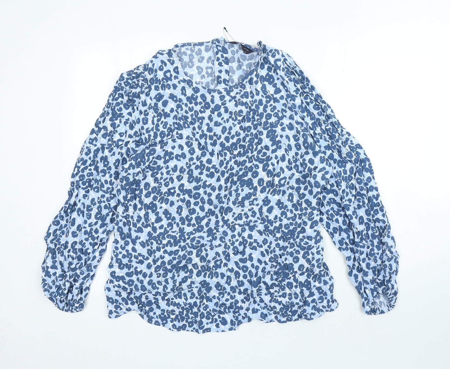 Marks and Spencer Womens Blue Animal Print Viscose Basic Blouse Size 20 Round Neck