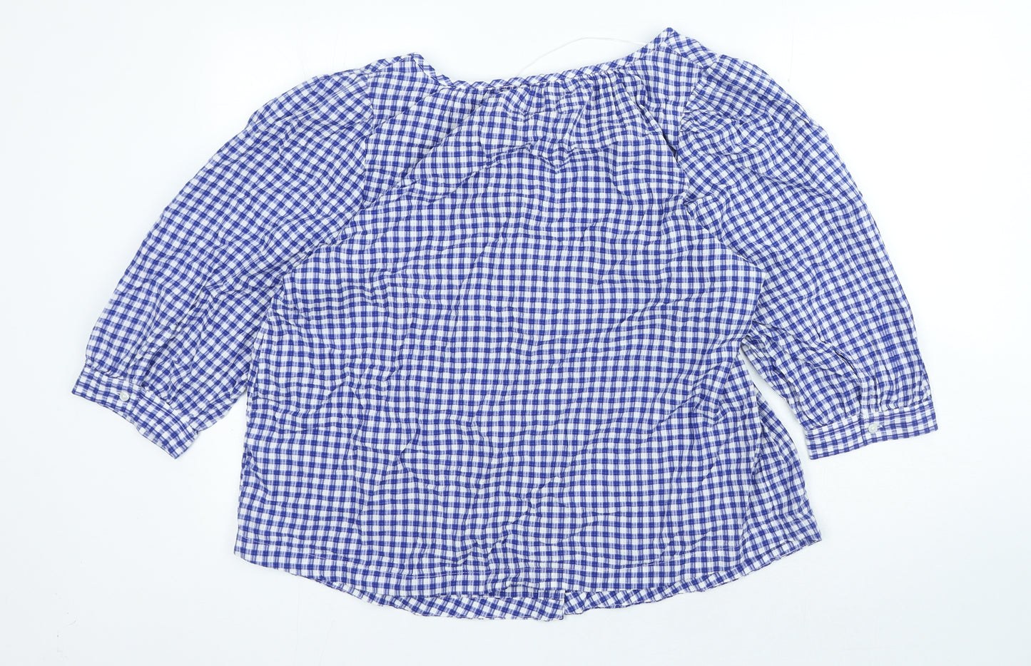 Marks and Spencer Womens Blue Check Cotton Basic Blouse Size 18 Square Neck