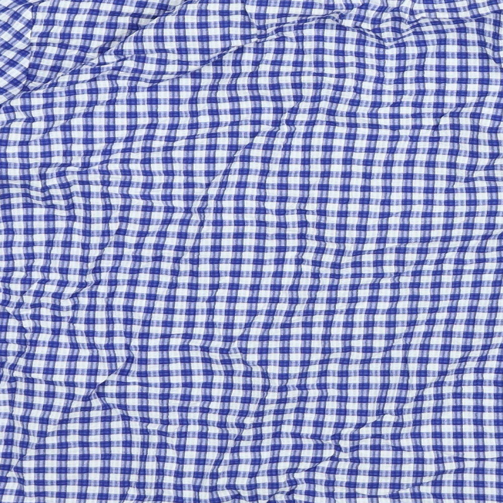 Marks and Spencer Womens Blue Check Cotton Basic Blouse Size 18 Square Neck