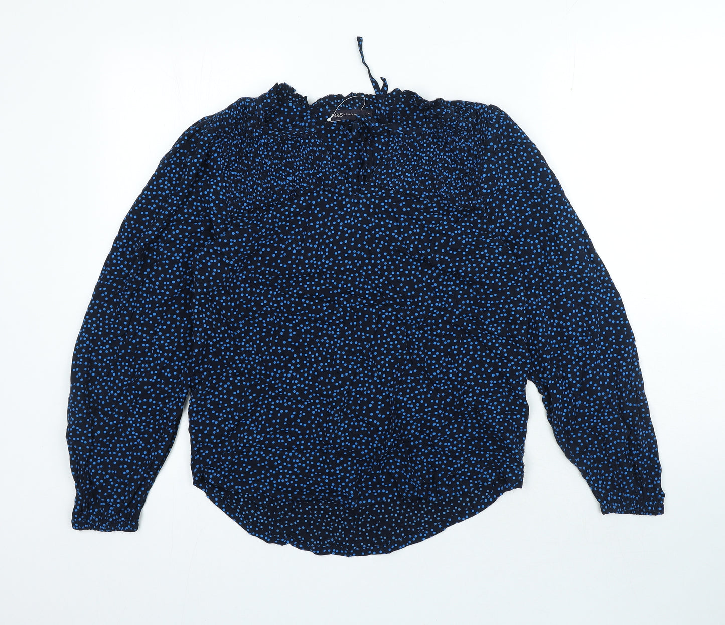 Marks and Spencer Womens Blue Polka Dot Viscose Basic Blouse Size 6 Round Neck