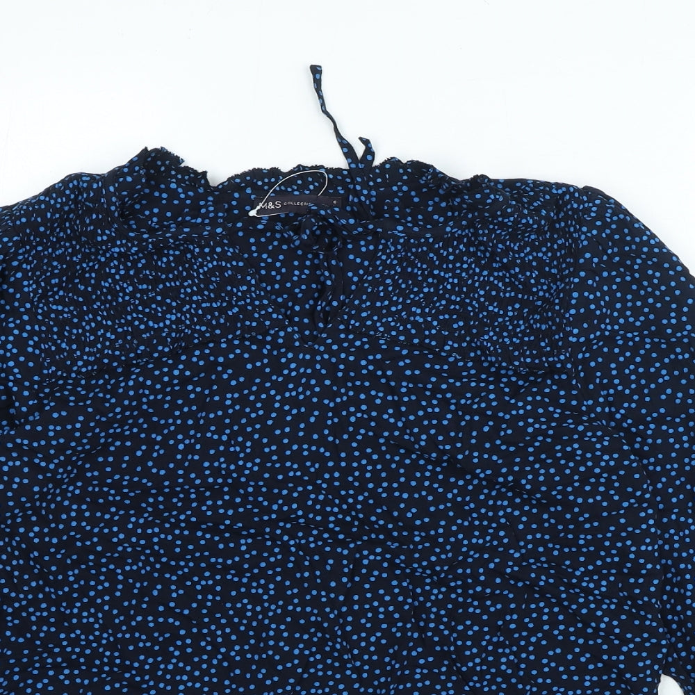 Marks and Spencer Womens Blue Polka Dot Viscose Basic Blouse Size 6 Round Neck