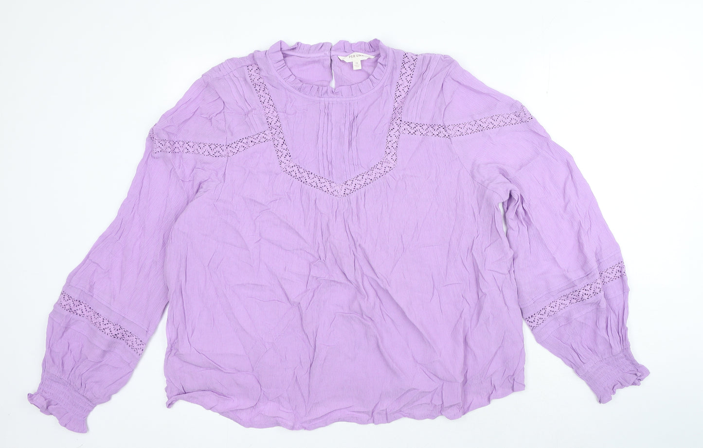 Per Una Womens Purple Cotton Basic Blouse Size 18 High Neck