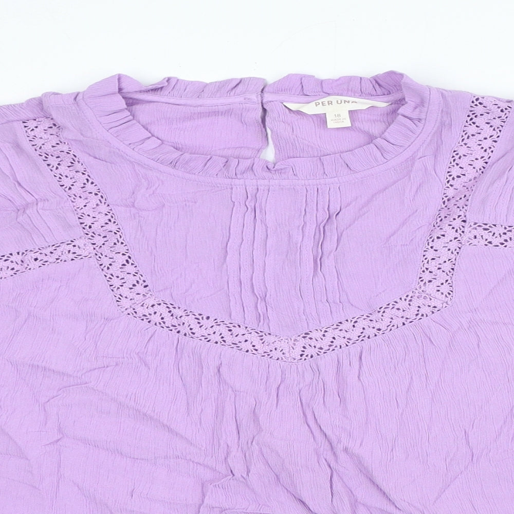 Per Una Womens Purple Cotton Basic Blouse Size 18 High Neck