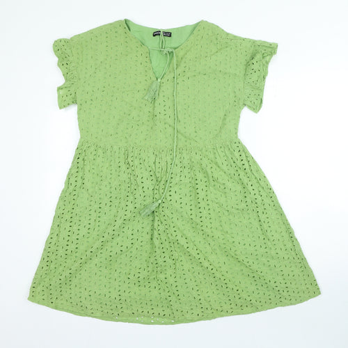 SheIn Womens Green Polyester A-Line Size XS V-Neck Tie