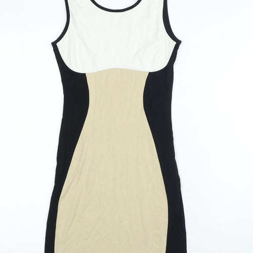 Preworn Womens Black Colourblock Cotton Bodycon Size 6 Scoop Neck Pullover
