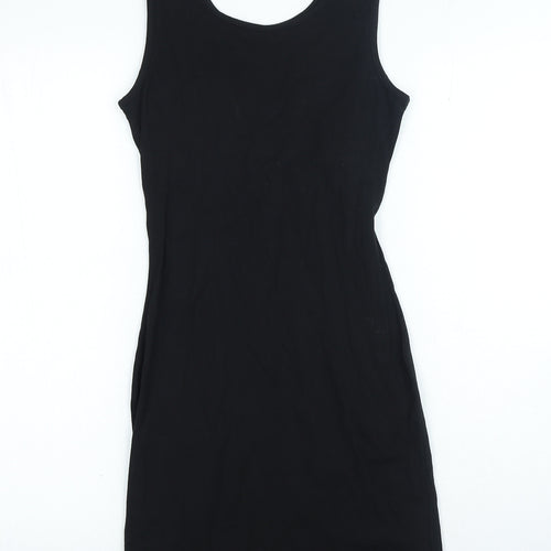 Preworn Womens Black Colourblock Cotton Bodycon Size 6 Scoop Neck Pullover