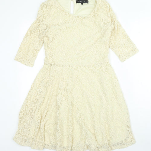 Mela London Womens Gold Polyester A-Line Size 10 Round Neck Hook & Loop