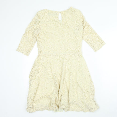 Mela London Womens Gold Polyester A-Line Size 10 Round Neck Hook & Loop