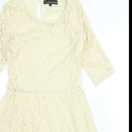 Mela London Womens Gold Polyester A-Line Size 10 Round Neck Hook & Loop