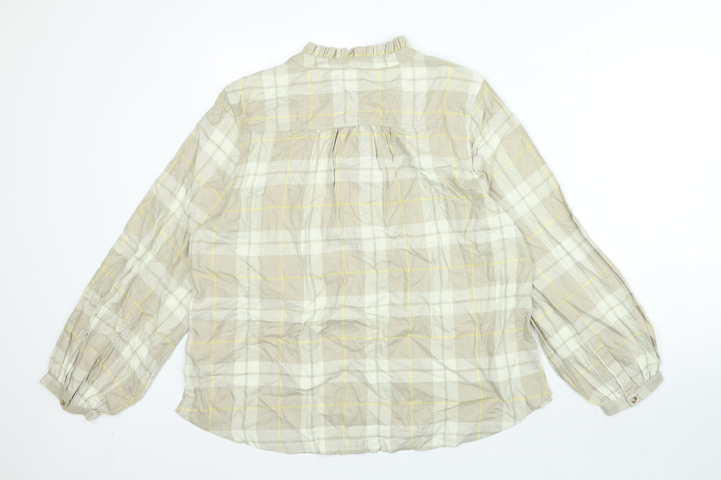 Marks and Spencer Womens Beige Check Viscose Basic Blouse Size 16 Crew Neck