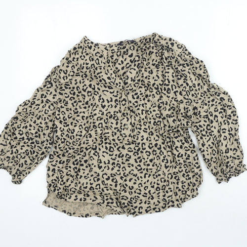 Marks and Spencer Womens Black Animal Print Viscose Basic Blouse Size 10 V-Neck