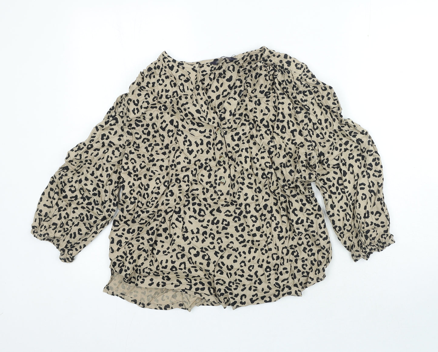 Marks and Spencer Womens Black Animal Print Viscose Basic Blouse Size 10 V-Neck