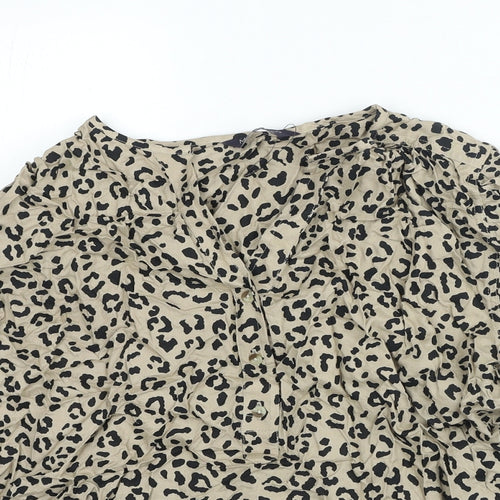 Marks and Spencer Womens Black Animal Print Viscose Basic Blouse Size 10 V-Neck