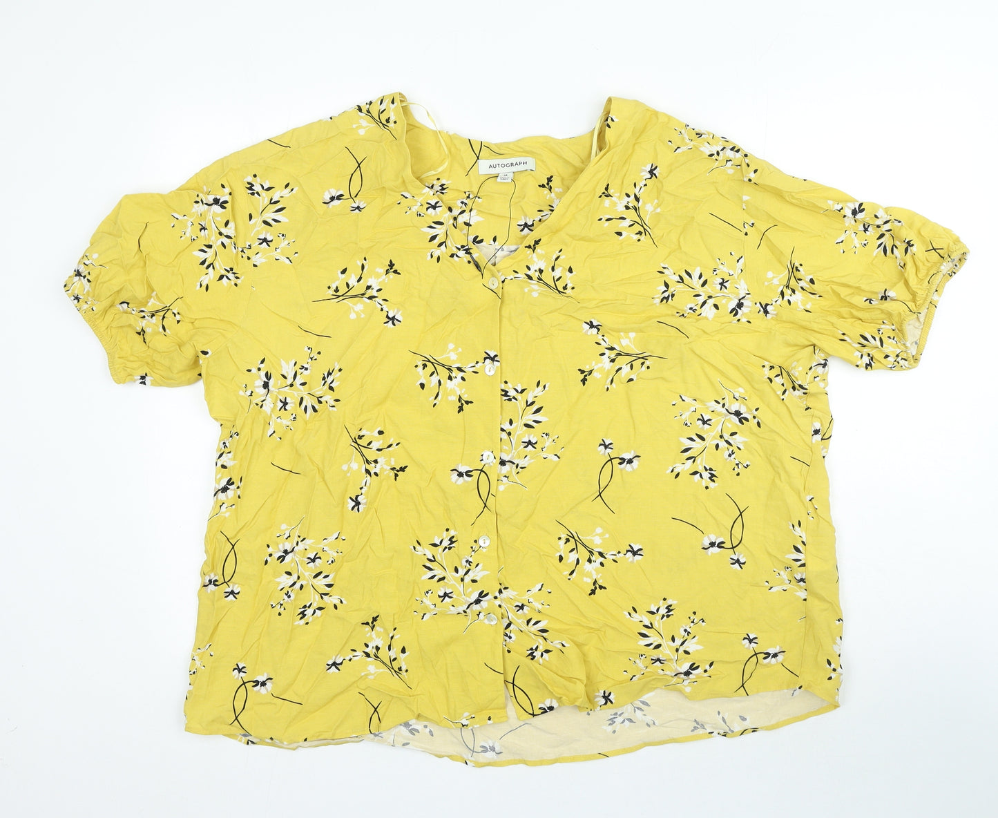 Autograph Womens Yellow Floral Viscose Basic Blouse Size 18 V-Neck