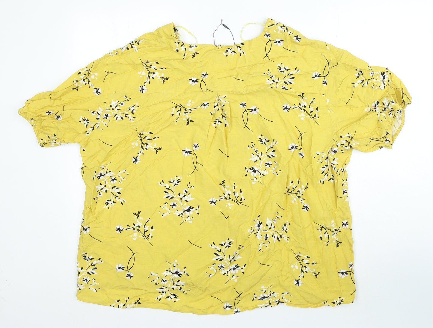 Autograph Womens Yellow Floral Viscose Basic Blouse Size 18 V-Neck
