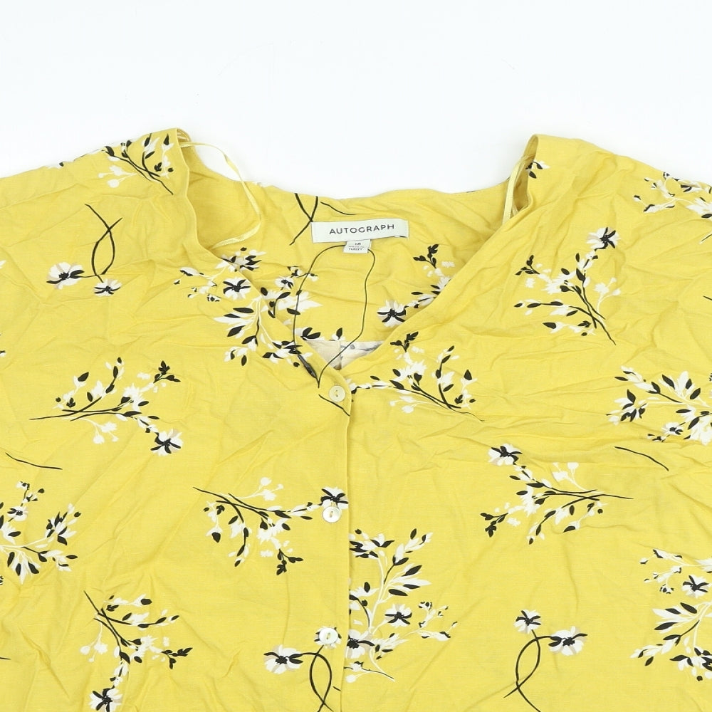 Autograph Womens Yellow Floral Viscose Basic Blouse Size 18 V-Neck