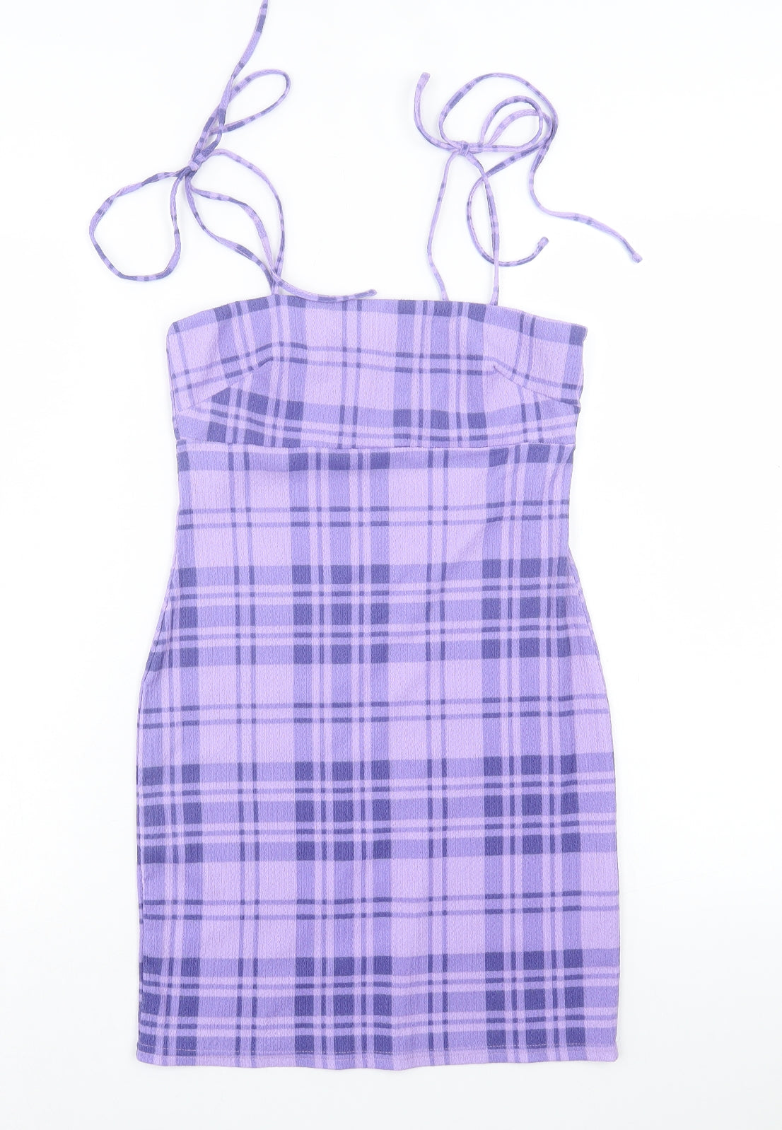 Aso Womens Purple Plaid Polyester Bodycon Size 8 Square Neck Pullover