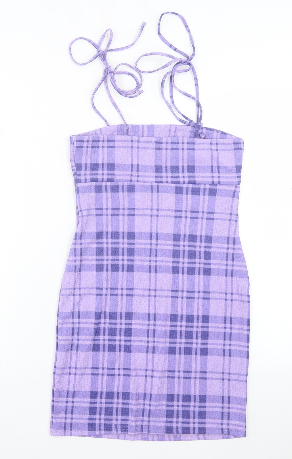 Aso Womens Purple Plaid Polyester Bodycon Size 8 Square Neck Pullover