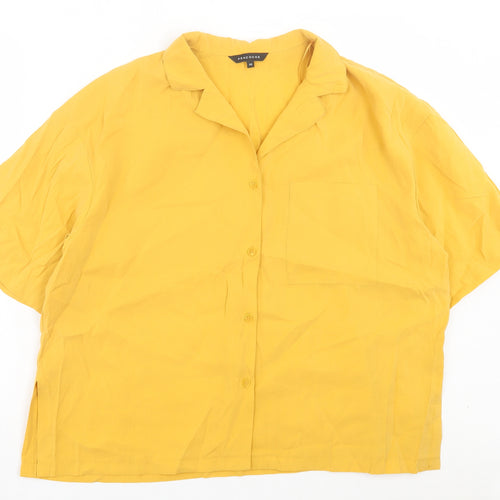Peacocks Womens Yellow Modal Basic Button-Up Size 14 Collared - Pocket Detail