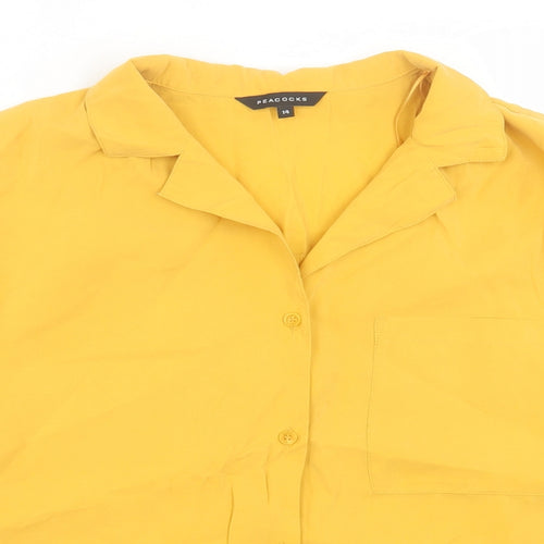 Peacocks Womens Yellow Modal Basic Button-Up Size 14 Collared - Pocket Detail