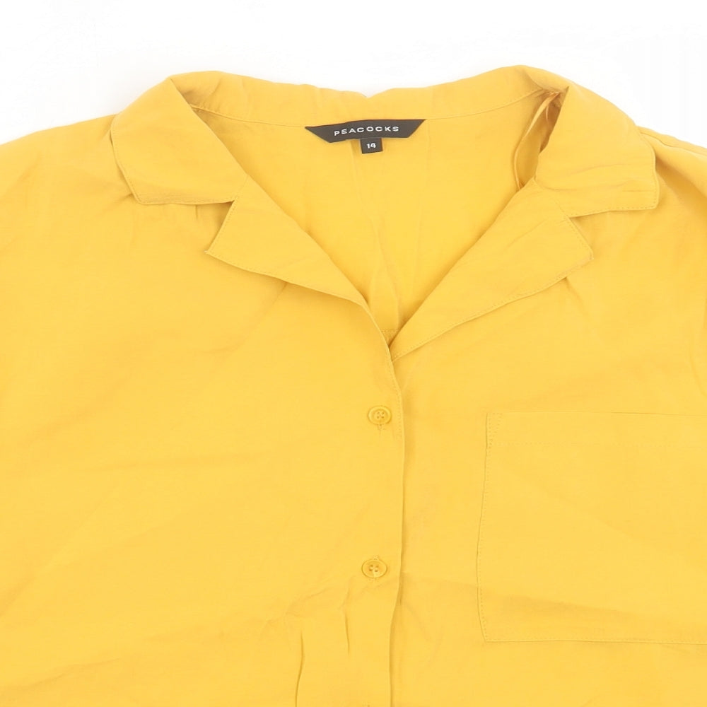 Peacocks Womens Yellow Modal Basic Button-Up Size 14 Collared - Pocket Detail