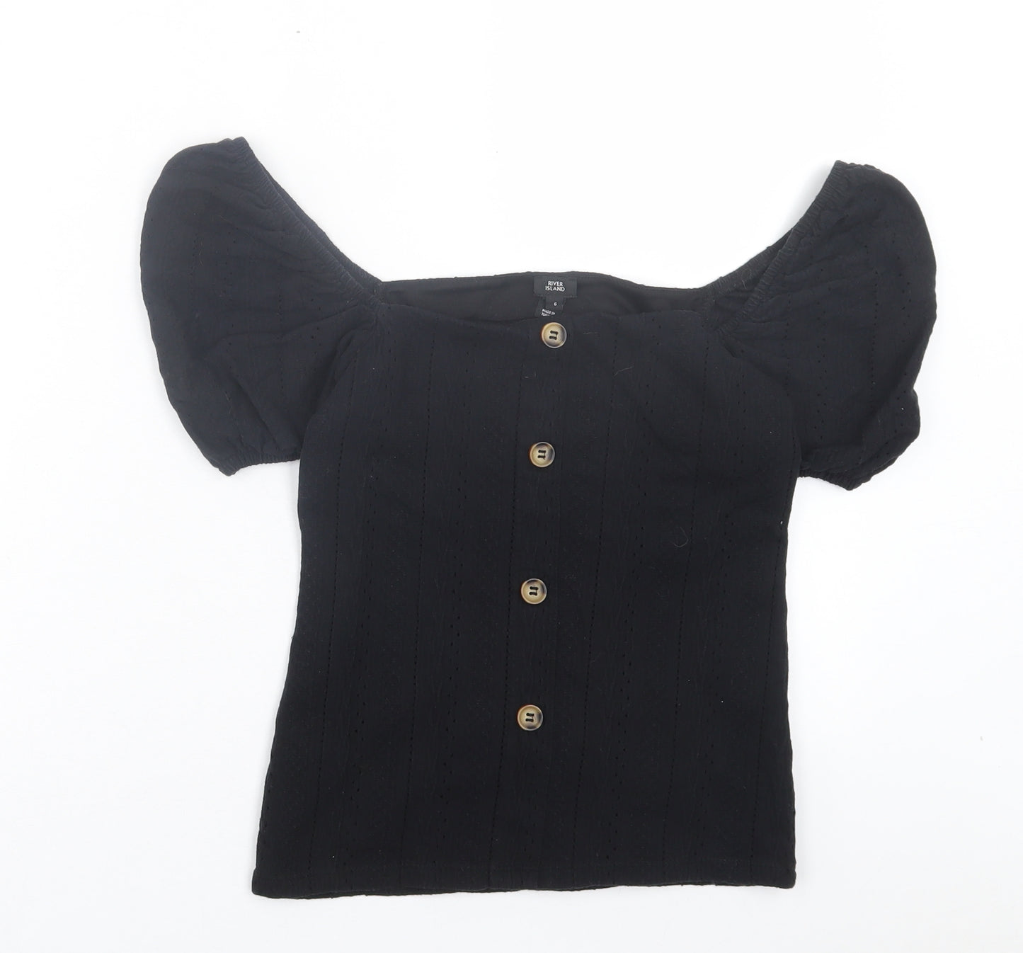 River Island Womens Black Cotton Basic T-Shirt Size 6 Square Neck