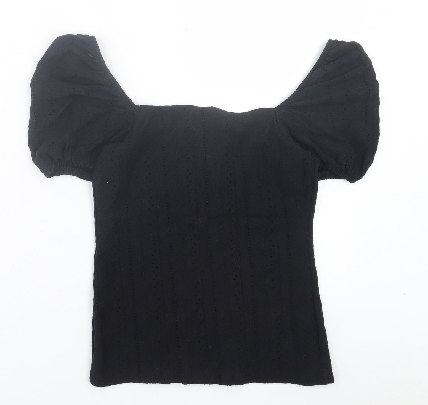 River Island Womens Black Cotton Basic T-Shirt Size 6 Square Neck