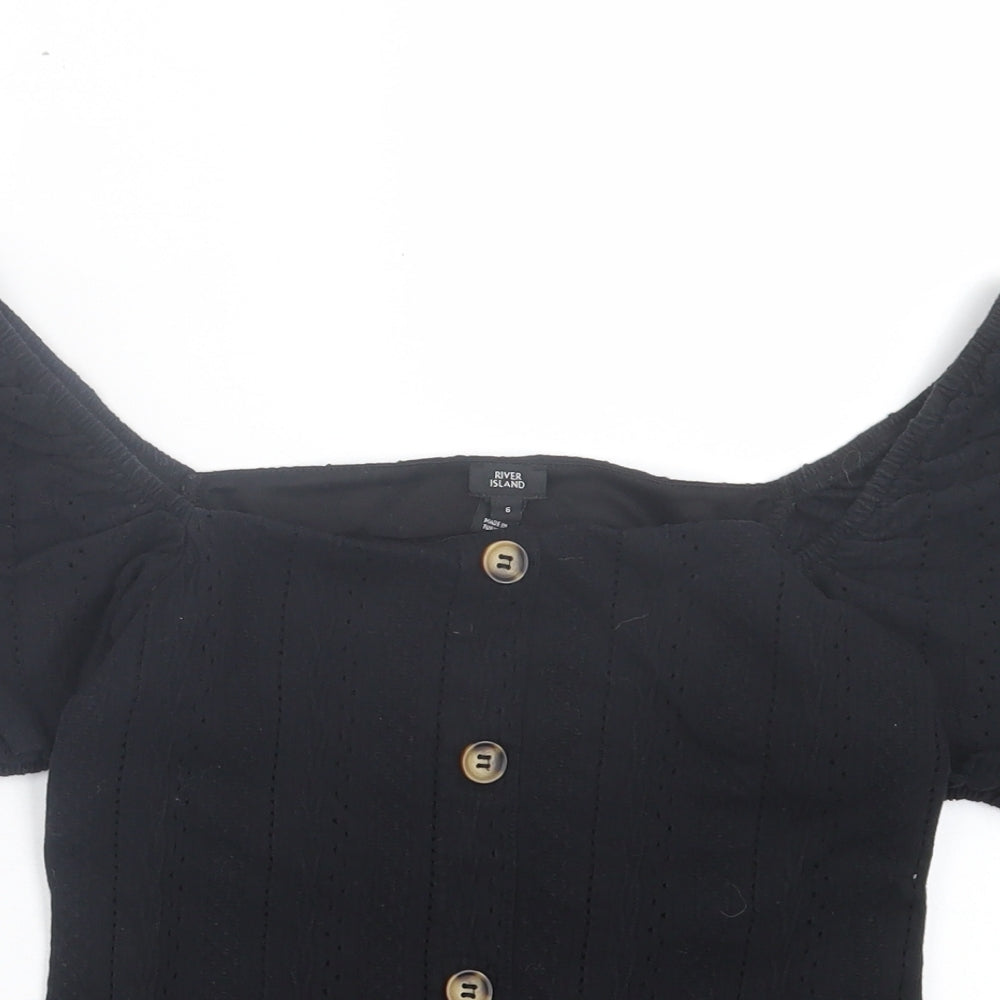 River Island Womens Black Cotton Basic T-Shirt Size 6 Square Neck