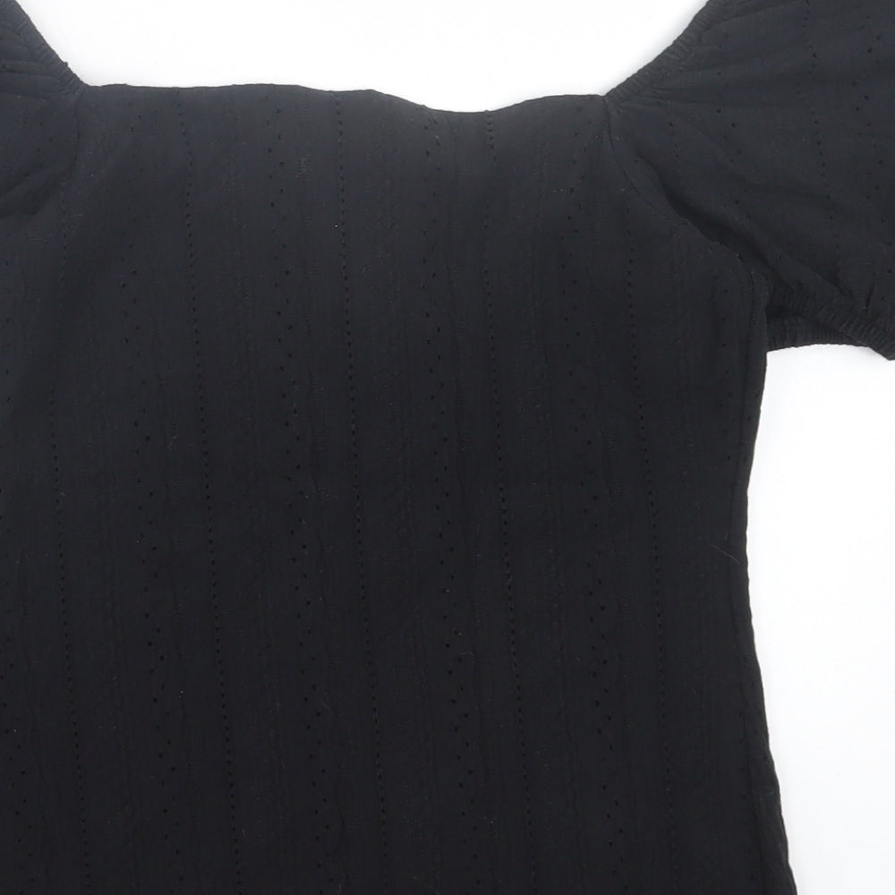 River Island Womens Black Cotton Basic T-Shirt Size 6 Square Neck