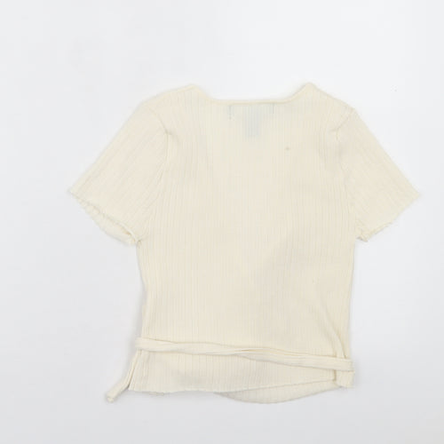 FOREVER 21 Womens Ivory Acrylic Wrap T-Shirt Size S V-Neck