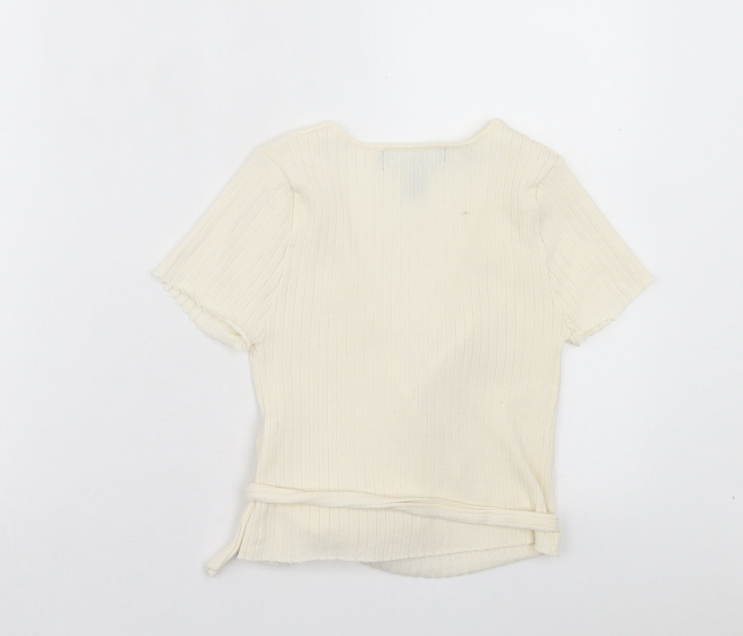 FOREVER 21 Womens Ivory Acrylic Wrap T-Shirt Size S V-Neck