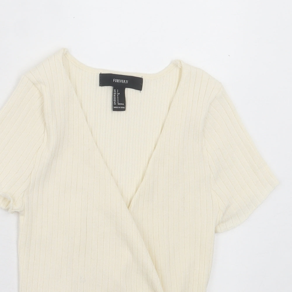 FOREVER 21 Womens Ivory Acrylic Wrap T-Shirt Size S V-Neck